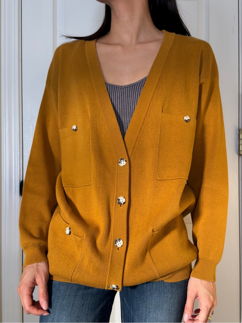 Cambridge Dry Goods Golden Mustard Button Cardigan